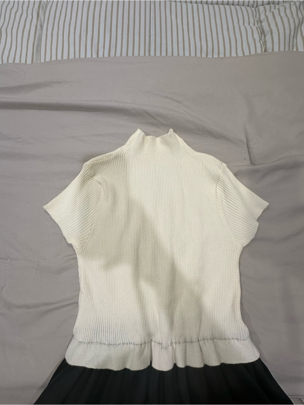 Women's Cream Ribbed Mock Neck Short Sleeve swing dress